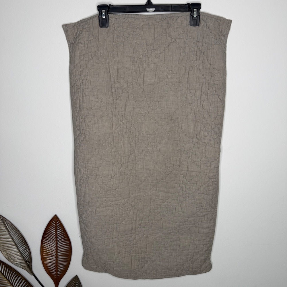 Restoration Hardware Quilted Linen Pillow Sham King Taupe Grey Hand Stitched Tie